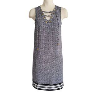 MICHAEL KORS Sleeveless Lace Front V-Neck B&W Stretchy Floral Dress Size XS